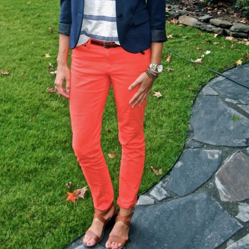 J. Crew Straight Leg Jeans in Bright Coral